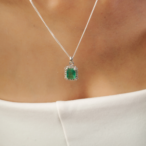 Wholesale Classic Octagon Cut Natural <b>Emerald</b> & Diamond Halo <b>Pendant</b> in 925 Sterling Silver Fine Jewelry For Women's - Product Image 2