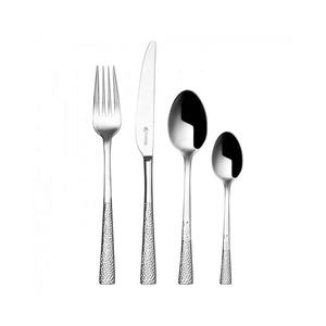 Juego de cubiertos chapados en plata de acero inoxidable con mango de diseño martillado Juego de cubiertos de estilo occidental decorativo de metal elegante - Product Image 1