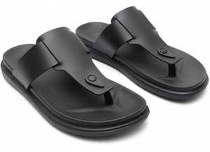 Sandales classiques noires pour hommes, à bout ouvert, en cuir, décontractées, à semelle plate, légères, chaussures d'été pour les voyages en plein air et - Product Image 5