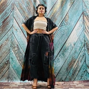 Nouvelle Robe Kimono Bandeau Femme Taille Unique avec Ceinture en Tissu Rayonne, Motif Tie-Dye Fait Main, Coupe Haute - Product Image 4