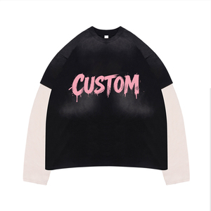 Sudadera extragrande negra para hombre OEM ODM con mangas largas blancas y estampado de letras rosas personalizadas, logotipo personalizado. - Product Image 1