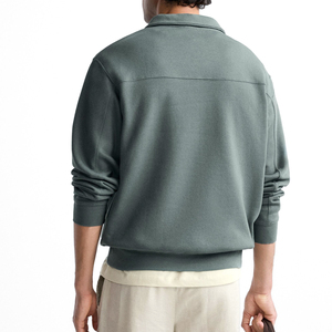 Men's Quarter Zip Fleece Sweatshirt Solid Color Stand Collar Regular Fit Casual Autumn Wear 100% Cotton Knitted Breathable - Product Image 3