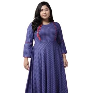 Kurta Anarkali en rayonne à imprimé zig-zag, couleur noire, col à découpe, manches trois quarts, vêtement ethnique traditionnel pour femme, été, séchage rapide - Product Image 1