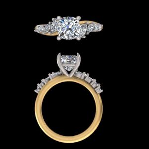 แหวนหมั้นเพชรทรงคุชชั่นคัท ประดับเพชรทรงมาร์คีส์ด้านข้าง ทองคำขาว 18k แหวนแต่งงานสองสีสำหรับผู้หญิง เครื่องประดับหรูหรา - Product Image 3