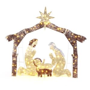 Presepe da Giardino con Tetto Marrone e 190 LED, Decorazione Natalizia con Gesù, Luci di Natale da 6 Piedi - Product Image 1