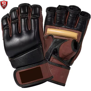 SUMROOS Customizable Digital Printed Half Finger MMA Gloves PU Leather Laced Training Sparring Boxing Adjustable Martial Arts - Product Image 1