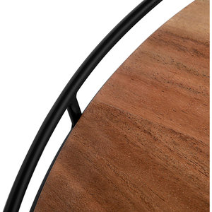 Circular Wood Ottoman Tray <b>Matte</b> Black Iron Wire Rim Coffee <b>Table</b> Decorative Tray - Product Image 6