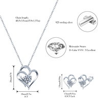 Vente en gros de boucles d'oreilles en moissanite D VVS, collier en moissanite à double cœur de coupe ronde, argent sterling 925