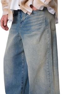 Jean ample vintage délavé pour homme, bleu moyen, écologique, respirant, coupe décontractée, en denim mi-lourd, streetwear durable - Product Image 3