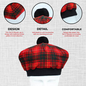 Sombrero Escocés Tam o' Shanter Hecho a Mano con Pompón de Lana y Acrílico, Personalizado con el Escudo del Clan, Venta al Por Mayor - Product Image 4