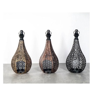 Moroccan Tear Drop Metal <b>Lanterns</b> Set Of 3 Intricate Cutout Design In Gold Copper & <b>Black</b> Finish For Exotic Home Decoration - Product Image 6