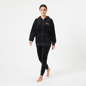 Wholesale Women's Solid <b>Velvet</b> Blend <b>Tracksuit</b> Set Oversized Zip Up Sweatshirt Elastic Waist Slim Leg Pants Winter Loungewear - Product Image 3