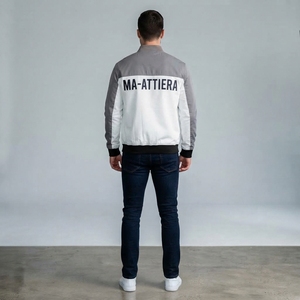 Chaqueta Bomber Gris y Blanca para Hombre, con Bloques de Color, Cierre de Cremallera, Estilo Casual Urbano, Chaqueta de Moda, Personalizada OEM ODM, Venta al Por Mayor - Product Image 2
