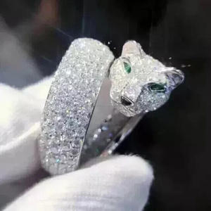 Anillos de pantera con incrustaciones de corte redondo, de plata de ley bañada en rodio, estilo Hip Hop, para compromiso, aniversario, uso diario, unisex, boda, amigos - Product Image 1