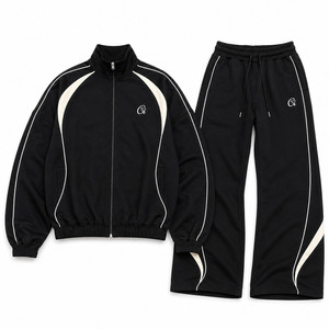 Veste surdimensionnée à col montant raglan sur mesure pour homme, sweat à capuche zippé en molleton français premium, pantalon de survêtement large avec empiècements contrastants, OEM - Product Image 4