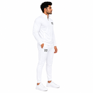<b>Men</b> <b>White</b> Tracksuit Set Full Zip Sports <b>Jacket</b> and Jogger Pants Custom Logo Gym Activewear - Product Image 4