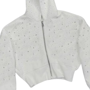 Cropped <b>Rhinestone</b> Zip Hoodie White Sparkle Sweatshirt Winter Fashion Streetwear Long Hooded <b>Jacket</b> 100% Cotton Fleece Oversized - Product Image 5
