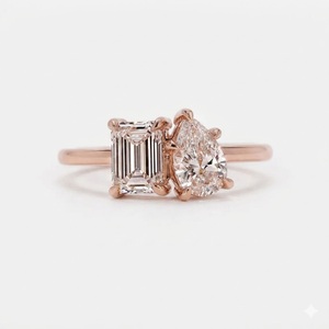 แหวนหมั้น Toi Et Moi ทองคำแท้ 14K มรกต 1 กะรัต และเพชรทรงหยดน้ำ 0.70 กะรัต แหวนสองเม็ด เพชร CVD/HPHT แท้เพาะเลี้ยงในห้องปฏิบัติการ รับรองโดย IGI - Product Image 3