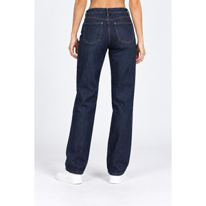 Jeans de Mezclilla de Pierna Recta y Cintura Media para Mujer con Bolsillos Verticales en Relieve, Azul Medio - Product Image 3