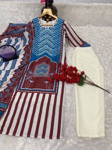 New Designer Cotton Silk Ethnic Wear for Parties Embroidery Work Kurti Pant Set Eco-Friendly Natural Waistline <b>Top</b> Dupatta - Product Image 6