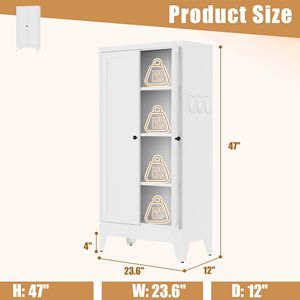 Armoire de cuisine en métal blanc, 47,3 pouces, autoportante, rangement réglable avec 3 étagères, capacité de 110 lb, organisateur robuste - Product Image 2