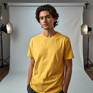 Custom <b>Yellow</b> 100% Cotton Casual <b>Plain</b> <b>T</b>-<b>Shirt</b> for Men Women with OEM/ODM Customization Anti-Wrinkle Breathable 280g Fabric - Product Image 2