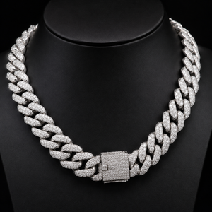 Collar de Plata de Ley 925 con Eslabones Cubanos, Cadena de Moissanita Iced Out, Bañado en Rodio, Joyería Unisex Hip Hop para Fiesta - Product Image 1