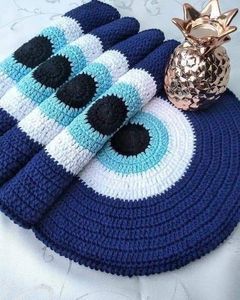 Impresionantes Posavasos de Ganchillo con Diseño de Ojo Turco Místico, Amuleto Nazar, Hilo de Algodón, Resistentes al Calor, Decoración Boho para Cocina - Product Image 1