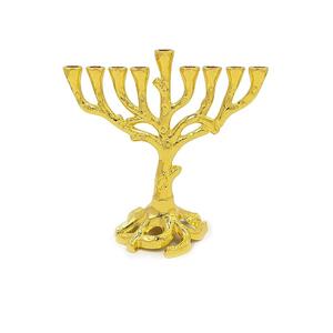 Menorah Rústica de Latón Dorado con Árbol de la Vida, Tamaño Completo, 10 Pulgadas de Largo, Compatible con Velas Estándar de Hanukkah, Menorah con Rama de Árbol - Product Image 1