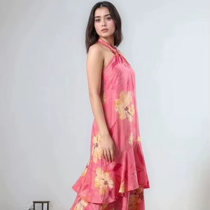 Robe Midi Formelle Imprimée Numérique en Gros pour Femme, Taille Naturelle, Boutons, Motif Floral Bohème, Robe Décontractée pour Femme, Robe de Plage pour Fête - Product Image 1