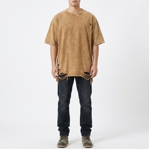 Camiseta Personalizada con Lavado Ácido para Hombre, Estilo Urbano Holgado, Efecto Vintage, Algodón Suave y Transpirable, Ropa de Moda Premium OEM - Product Image 4