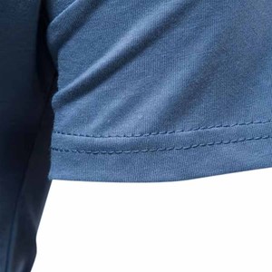 Camiseta de Manga Corta Azul para Hombre, Cuello Redondo, Corte Ajustado, Informal, Tejida, Color Sólido, Largo Regular, Diseño Liso Teñido - Product Image 6