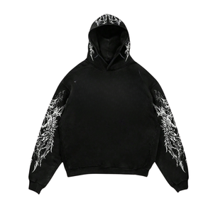 Sweat à capuche unisexe avec motif lettres gothiques, manches longues, doublure 100% coton, imprimé sur le devant et le dos des manches, poignets et ourlet côtelés - Product Image 3