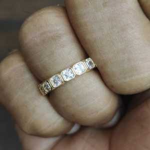 Bague Éternité Complète Personnalisable Unisexe en Or Massif 14K avec Diamant de Laboratoire Taille Asscher Sertie Clos, Bijou de Demande en Mariage et de Mariage - Product Image 6