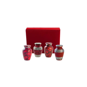Urnas funerarias de aluminio rojo estilo americano al por mayor, mini urnas conmemorativas para cenizas humanas con terciopelo - Product Image 1
