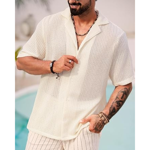 เสื้อชายหาดฤดูร้อนสำหรับผู้ชาย เสื้อเชิ้ตคิวบาแบบลำลองมีกระดุมและดีไซน์โปร่ง สำหรับวันหยุดและการสวมใส่ในชีวิตประจำวัน - Product Image 3