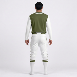 ชุดเบสบอลชาย เสื้อเจอร์ซีย์สีพื้น กางเกงขายาว แขนครึ่งตัว คอวี ติดกระดุม ผ้าโพลีเอสเตอร์ 100% ระบายอากาศ ป้องกันแบคทีเรีย รับสั่งทำ - Product Image 2