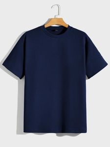 Camiseta de Algodón Acordonada Azul Marino para Hombre, Cuello Redondo, Manga Corta, Corte Regular, Tejido de Punto, Informal, para Uso Diario - Product Image 4