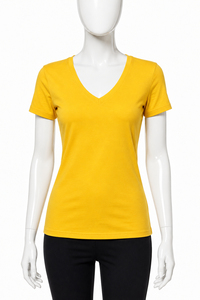T-shirt col en V idéal, respirant, pour l'été, taille OEM, noir uni, décontracté, manches courtes pour femme - Product Image 4