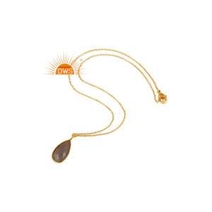 Collier pendentif en pierres précieuses Demi Fine Jewelry Rainbow Moon Stone Brass Plated Natural Latest Handmade Design 18k Gold Trendy Round - Product Image 4