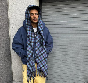 เสื้อฮู้ดโอเวอร์ไซส์ผ้าฟลานเนลลายสก็อตสองชั้นแบบมีซิป OEM Streetwear Blank - Product Image 2