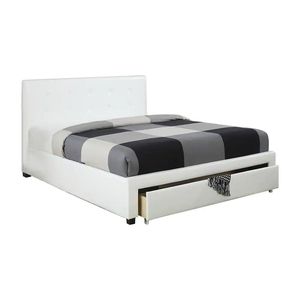 Letto matrimoniale imbottito in similpelle con contenitore bianco integrato, per camera da letto - Product Image 2