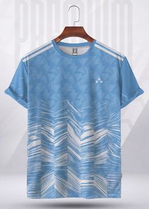 Camiseta Deportiva Personalizada para Hombre, Transpirable, de Manga Corta, con Estampado Geométrico, Color Azul Claro, 100% Poliéster - Product Image 2