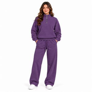 Conjunto Deportivo de Dos Piezas para Mujer, Sudadera Gruesa a la Moda, Estilo Urbano para Otoño e Invierno, Pantalones Anchos - Product Image 1