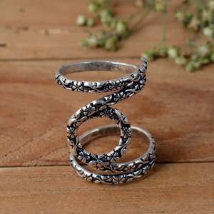 Handmade 925 Sterling <b>Silver</b> Arthritis Finger Splint <b>Ring</b> | Oxidized Flower Design <b>Adjustable</b> Joint Support for PIP & DIP - Product Image 1