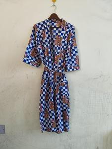 Robe longue kimono en coton taille haute pour femme, imprimé oiseaux, avec cordon de serrage, respirante, séchage rapide, douce, légère, tenue d'intérieur estivale - Product Image 4