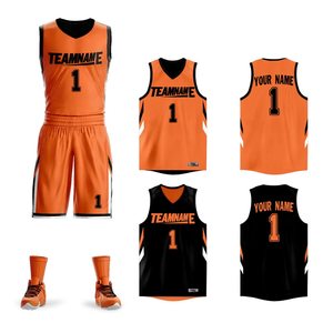 Conjunto de Uniforme de Baloncesto Personalizado Naranja y Negro, Cuello en V, Sin Mangas, Sublimado, Poliéster, Unisex para Adultos, Todas las Temporadas - Product Image 1