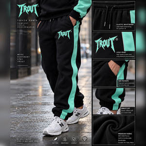 Survêtement en molleton respirant 100 % coton épais bicolore, avec logo personnalisé, sweats à capuche, vêtements d'automne, streetwear, Trout Apparel - Product Image 5