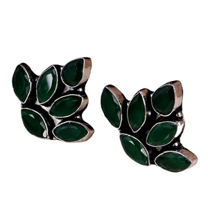 Antique <b>Silver</b> Plated Brass <b>Pearl</b> Stud <b>Earrings</b> Bezel Setting Bohemian Leaf Cluster Ethnic Party Fashion Jewelry for Women - Product Image 4