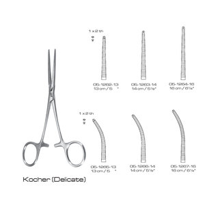 Pinzas Quirúrgicas Delicadas Kocher de 13, 14 y 16 cm, Rectas y Curvas, Certificadas por la CE, ISO13485, Instrumento Manual para Cirugía General - Product Image 1
